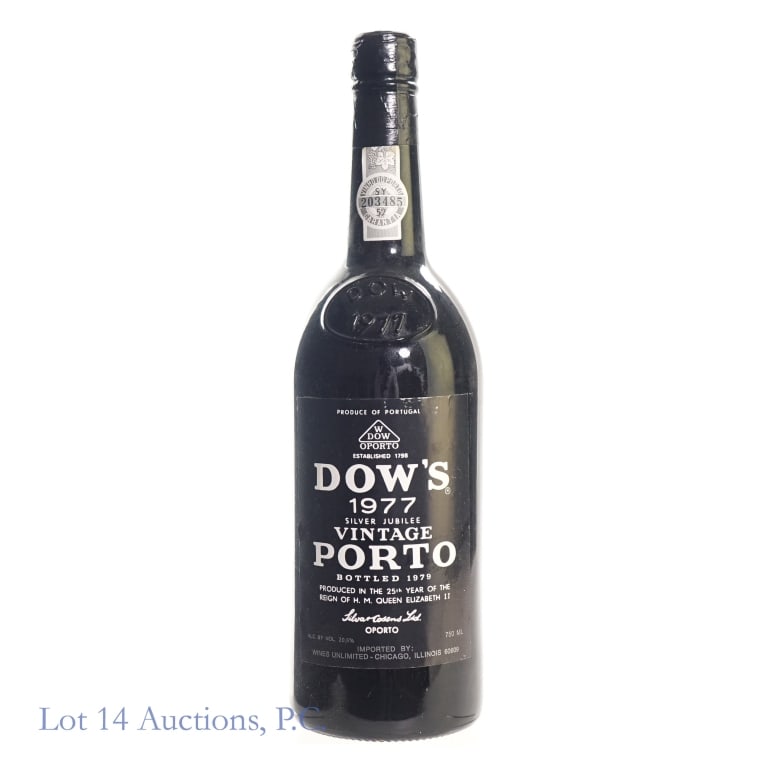 1977 Dow's Silver Jubilee Vintage Porto: 1977 Dow's Silver Jubilee Vintage Porto, 20.6% ABV, 750 ml, Vintage: 1977, Bottled: 1979, commemorating the 25th year of the Reign of H.M. Queen Elizabeth II. All bottles were stored horizontally in o