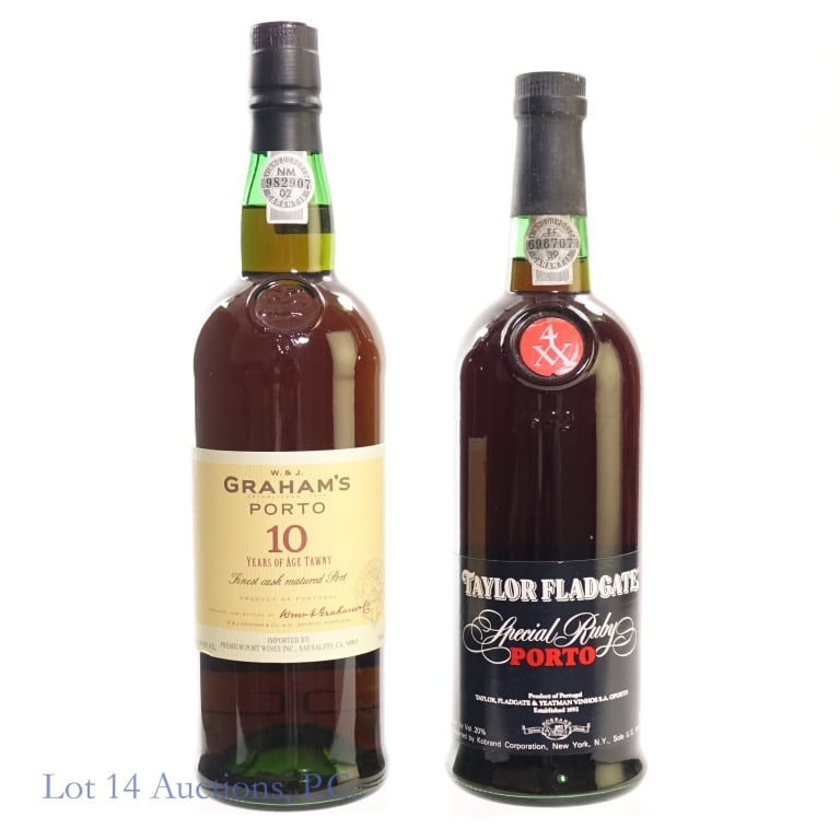 Taylor Fladgate Spcl Ruby & Graham's 10 Yr Port, 2: 2 bottles total in this lot. 1-Taylor Fladgate Special Ruby Porto, 20% ABV, 750 ml. 2-Graham's 10 Year Tawny Porto, 20% ABV, 750 ml.