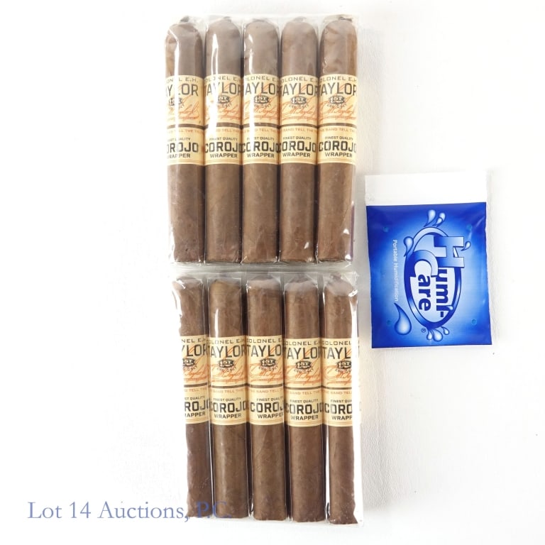 E.H. Taylor Corojo Wrapper Toro Gordo Cigar 2-5 Pk: 2 packs of cigars in this lot. Colonel E.H. Taylor Corojo Wrapper Toro Gordo Cigars, 6" x 56, Two packs of 5, Origin: Dominican Republic. Consigner stored these cigars since original purchase in a hum