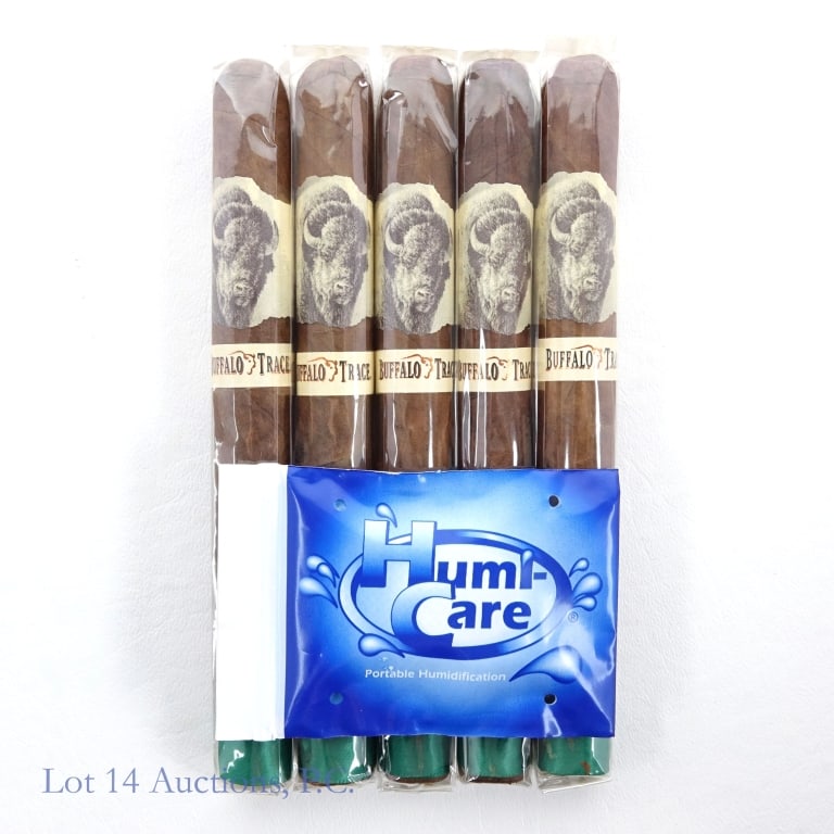 Buffalo Trace Churchill Cigars (5 Pack): Buffalo Trace Churchill Cigars, 7" x 49, Pack of 5, Wrapper: Ecuadorian Sumatra, Origin: Dominican Republic. Consigner stored these cigars since original purchase in a humidity-controlled humidor, and