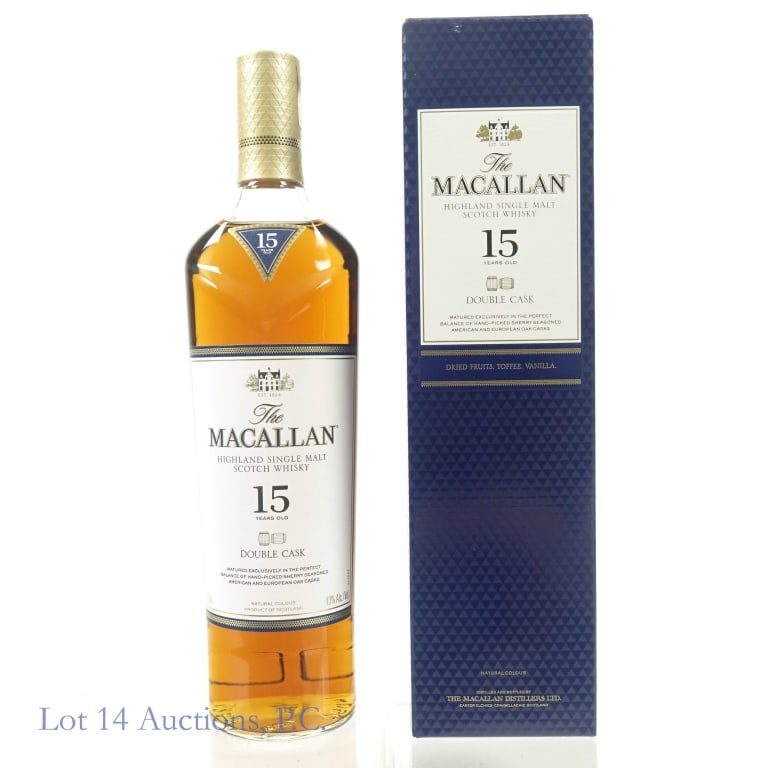 Macallan 15 Year Double Cask Single Malt Scotch: Macallan 15 Year Double Cask Single Malt Scotch, 86 Proof, 750 ml, Box included.