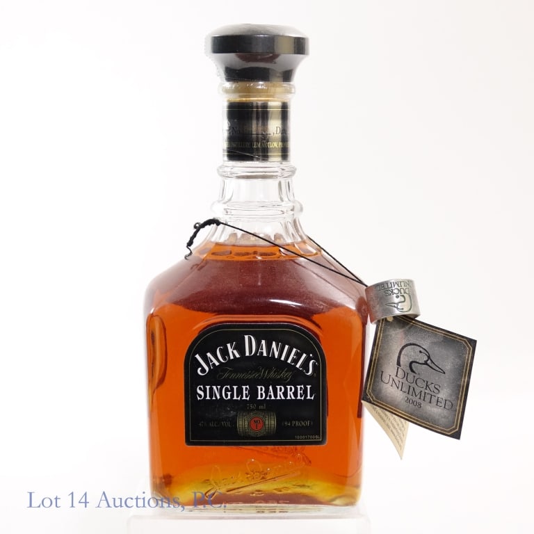 Jack Daniel's Ducks Unlimited Tenn. Whiskey (2008): Jack Daniel's Ducks Unlimited Single Barrel Tennessee Whiskey (2008), 94 Proof, 750 ml, Bottled: 06-27-08, Barrel #8-2199.