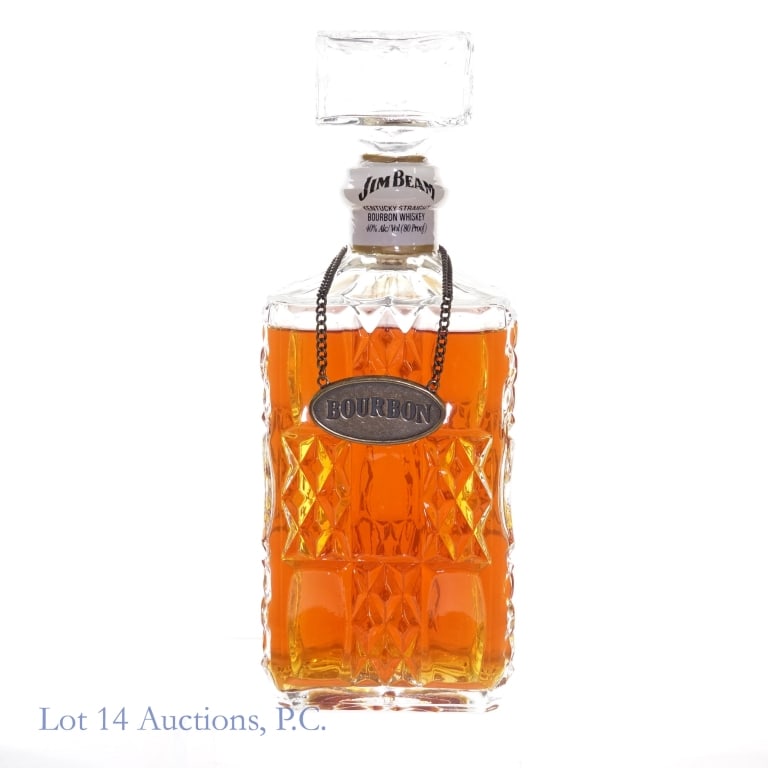 Jim Beam Bourbon Decanter: Jim Beam Bourbon Decanter, 80 Proof, 750 ml, Plastic seal around decanter top intact and in good condition. Please see photos for additional details.