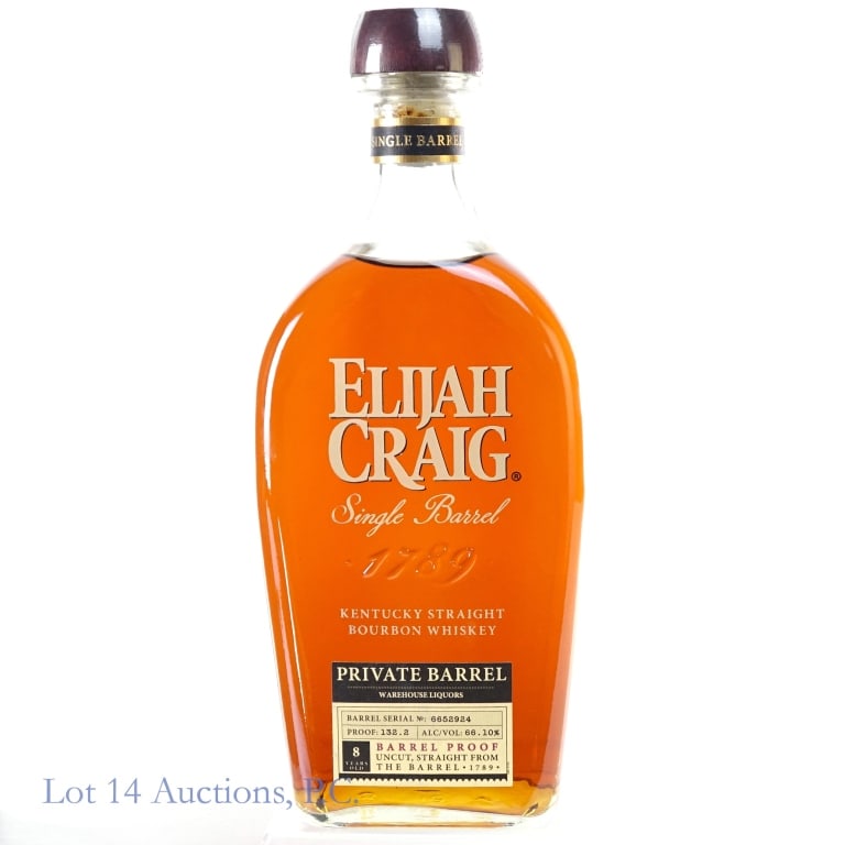 Elijah Craig 8 Yr Barrel Proof Bourbon Store Pick: Elijah Craig 8 Year Single Barrel Barrel Proof Bourbon, 132.2 Proof, 750 ml, Warehouse Liquors Private Selection, Barrel #6652924.