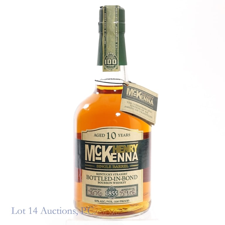 Henry McKenna 10 Year Single Barrel Bourbon: Henry McKenna 10 Year Single Barrel Bourbon, 100 Proof, 750 ml, Barreled: 08-09-08, Barrel #5676.