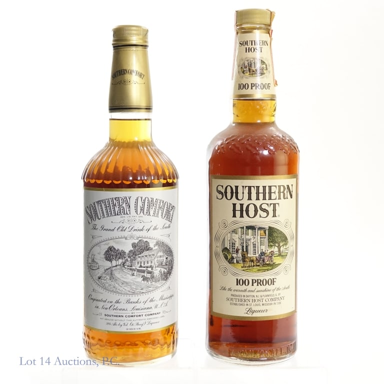 Southern Comfort & Southern Host Liqueur (2): 2 bottles total in this lot. 1-Southern Comfort Liqueur, 76 Proof, 750 ml, plastic seal partially torn but still sealed overall. Bottle has not been opened. 2-Southern Host Liqueur, 100 Proof, 750 ml,
