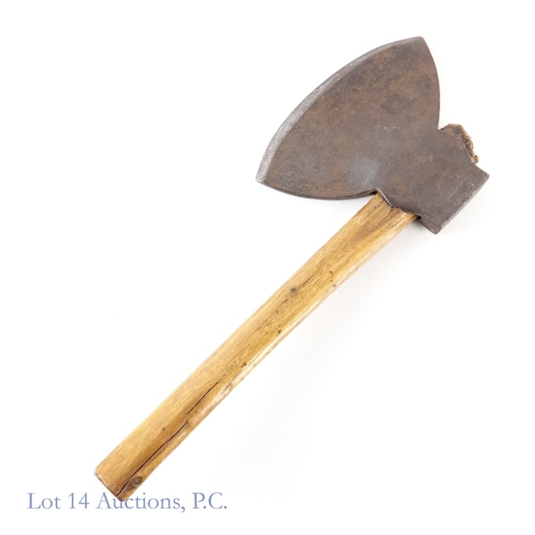 Cast Steel Axe, T Dillon, 6 lb. 10 oz.: Cast Steel Axe, T Dillon. A 6# 10 oz. Cast Steel axe with T Dillon stamped into it. Axe head 10" x 8.5". Handle 20" long and curved. See photos for more detail.