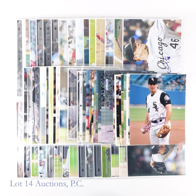 60 Plus Signed Photos White Sox Players: Collection of signed 8x10 and 8-1/2 x 11 signed photos of former White Sox players. Some of the players in this lot include AJ Pierzynski, Beckham, Liriano, Jim Thome, Linebrink, Bobby Jenks, Contrera