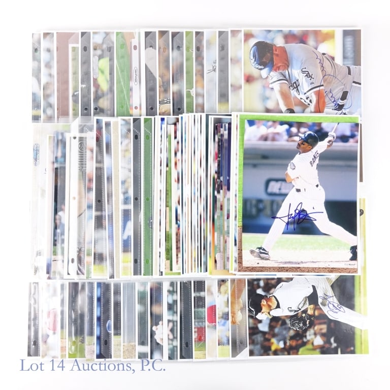 80 Plus Signed Photos Of Former White Sox Players: Mix of over 80 signed 8x10 and 8-1/2 x 11 signed photos of former White Sox players. Looking through this collection we saw names such as Konerko, Baines, Dye, Anderson, Logan, Wise, Thome, Peavy, Flo
