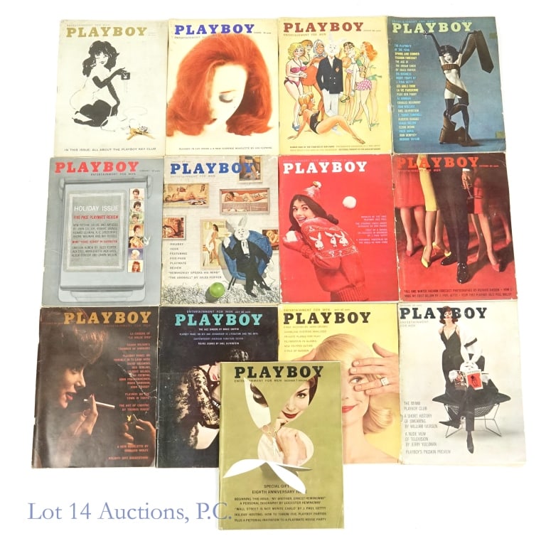 Playboy Collection 1960, 1961 (13): Playboy Collection 1960, 1961 (13). 13 Playboy issues from 1960 to 1961. There are bent edges, creases, wear and tear that might not be visible in photos. See photos for issues and condition.