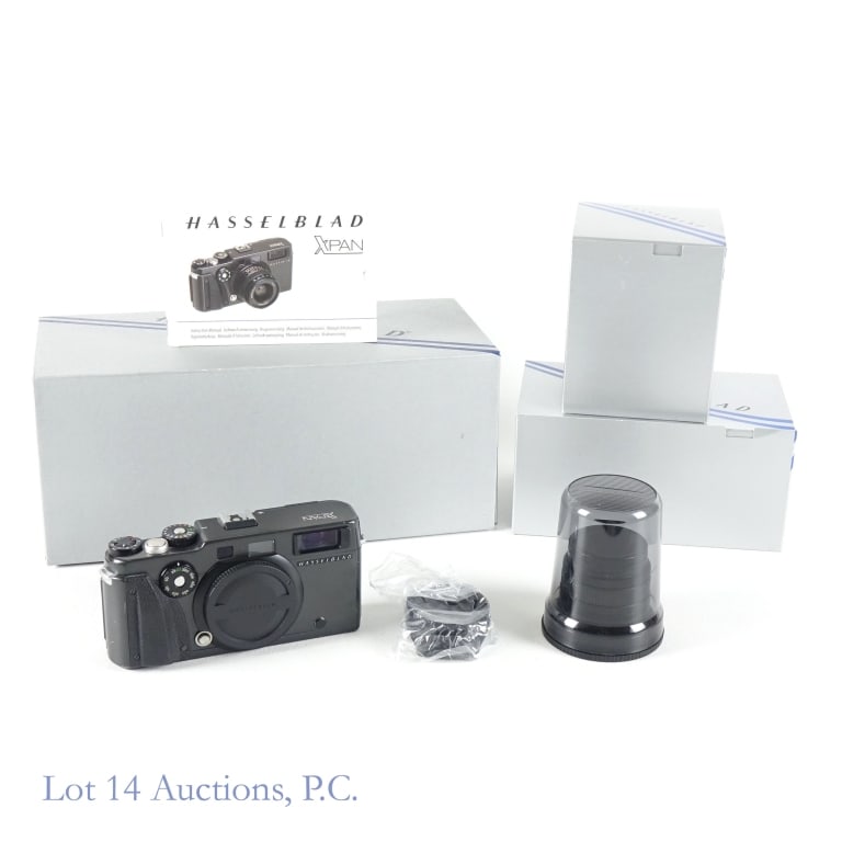 Hasselblad XPan Camera, Lenses, Original Packaging: Hasselblad XPan Camera, Lens, warranty cards and instructions. Original Packaging. 14450 Standard Kit Hasselblad XPan Camera. Camera body Serial: 11EE14844. Lens 4/45 Serial: 8YEE15227. Item is in ori