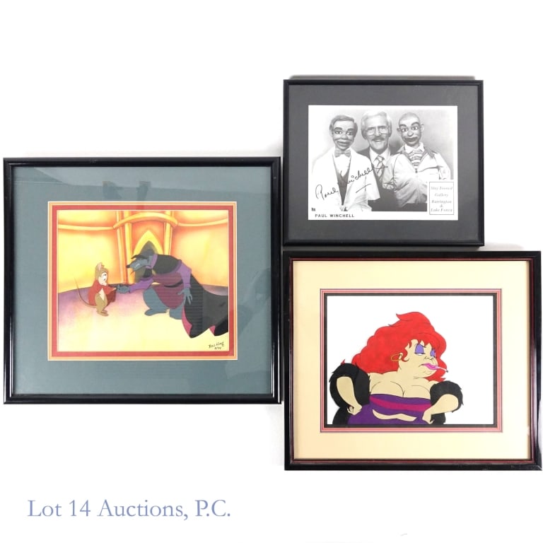 Ralph Bakshi, Paul Winchell, Bill King Art (3): Ralph Bakshi, Paul Winchell, Bill King Art (3). Trio of items from artists in the animation and entertainment field. Original hand painted production cel of a hooker from the 1983 Ralph Bakshi feature