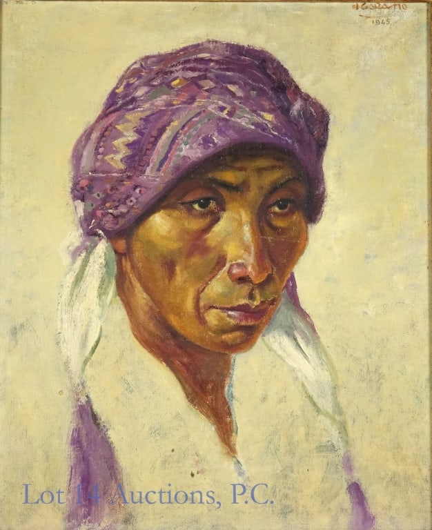 Humberto Garavito (1897-1970) Oil Painting: Humberto Garavito (1897-1970) Oil on Canvas Painting. Painting by Guatemalan painter Humberto Garavito. Painting - 14" x 17". Frame 18" x 21". Signed top right corner and dated "1945". Frame shows chi