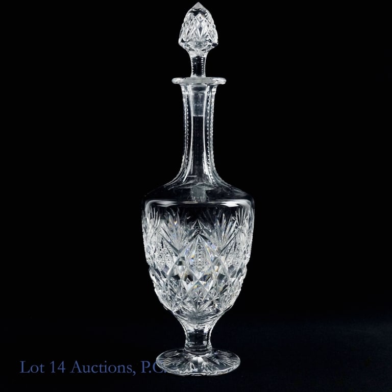 St. Louis France "Florence" Cut Crystal Decanter: St. Louis France "Florence" Cut Crystal Decanter. Signed on bottom with visible "S" and "FRANCE". With Stopper - marked "69" or "6g". 12" h, without stopper, 15" high with stopper. No visible chips, c