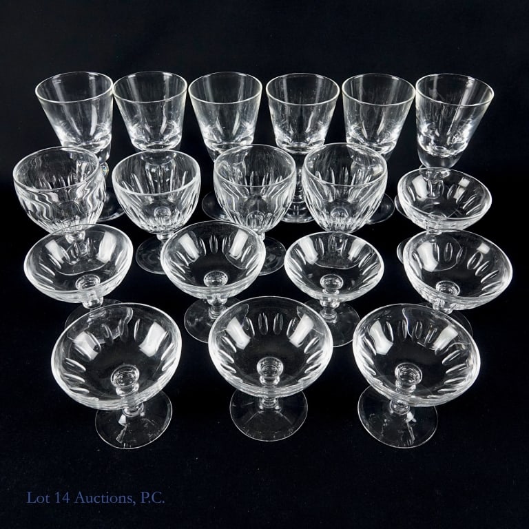 Steuben Glassware Champagne, Sorbet, Signed (18): Steuben Glassware Champagne, Sorbet, Signed (18). LOCAL OR THIRD PARTY PICKUP ONLY. Assorted signed glassware from Steuben Glass in protective bags and original packaging. (8) Eight 3.75" champagne /