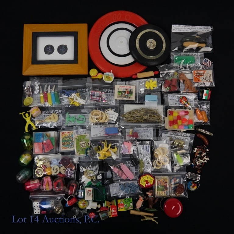 Cracker Jack and Related Toys (+100): Cracker Jack and Related Toys (+100). A wide selection of over (100) one hundred very small toys, many of which believed to be from Cracker Jacks boxes. Items appear in above average condition. See ph