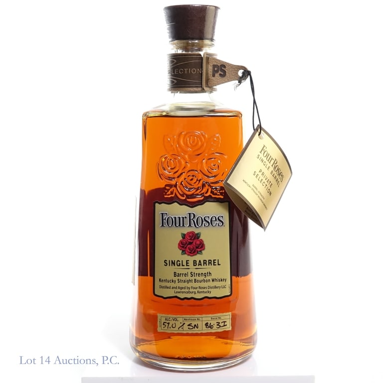 Four Roses SB Bourbon Brent Elliot Store Pick OBSV: Four Roses Single Barrel Barrel Strength Bourbon, 114 Proof, 750 ml, Brent Elliott, Master Distiller Private Selection, Recipe: OBSV, Bottled: April 2021, Barrel #86-3I.