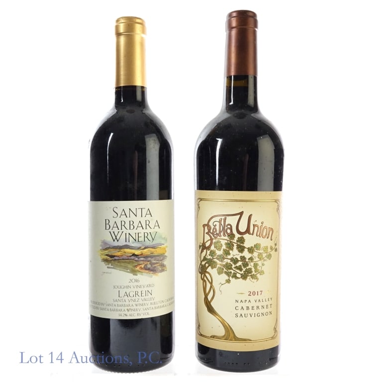 2016 Santa Barbara Lagrein & 2017 Bella Union Cab: 2 bottles total in this lot. 1-2017 Bella Union Napa Valley Cabernet Sauvignon, 14.5% ABV, 750 ml, Vintage: 2017, Region: Napa Valley, California. 2-2016 Santa Barbara Winery Santa Ynez Valley Lagrein