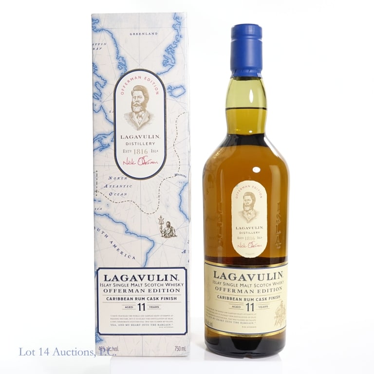 Lagavulin 11 Yr Offerman Edition Scotch (4th Ed): Lagavulin 11 Year Offerman Edition Single Malt Scotch, 92 Proof, 750 ml, 4th Edition, Caribbean rum cask finish, Original box included.