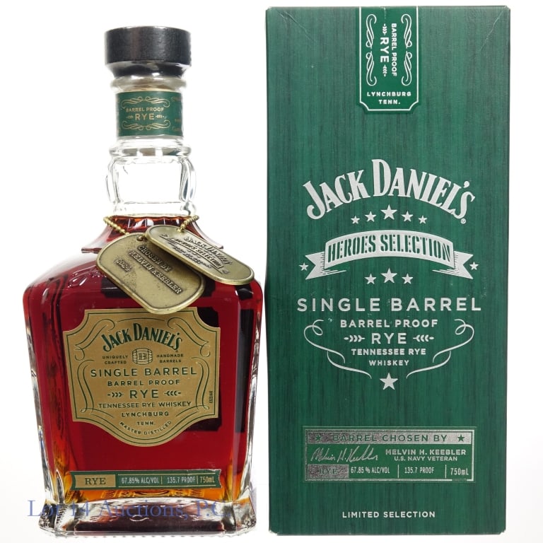 Jack Daniel's SB Barrel Proof Rye Heroes Selection: Jack Daniel's Single Barrel Barrel Proof Rye (2024), 135.7 Proof, 750 ml, Heroes Selection Chosen U.S. Navy Veteran and Jack Daniel's SVP General Manager Melvin Keebler 2024, Bottled: 06-12-24, Barrel