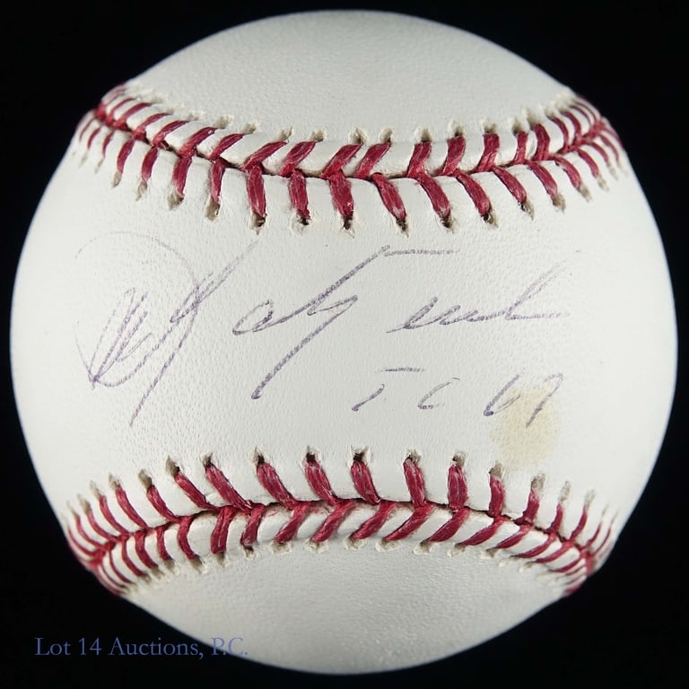 Carl Yastrzemski "TC 67" Signed Baseball PSA COA: Official Major League (Selig) baseball signed by Hall of Fame member and Triple Crown winner Carl Yastrzemski. Yastrzemski signed across the sweet spot and added the much sought after inscription TC 6