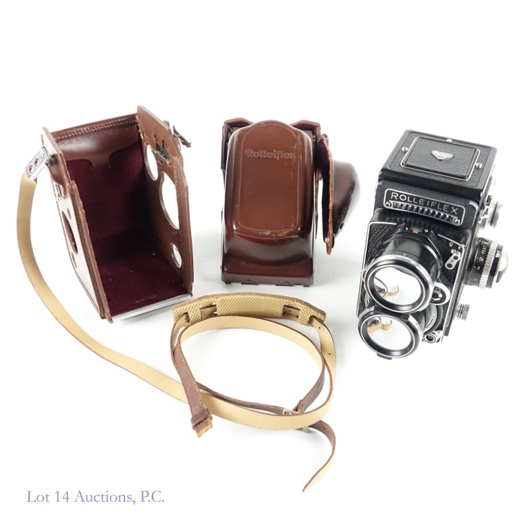 Rolleiflex Telephoto (Tele-Rollei) with Case: Rolleiflex Telephoto (Tele-Rollei) with Case. Tele-Rollei camera #S 2307020. Viewing Lens - Heidosmat, 1:4 / 135mm, #4585805. Taking Lens - Sonna,r 1:4 f=135mm, Carl Zeiss #Nr4586314. Camera and case