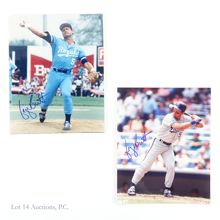George Brett Signed 8X10 Baseball Photographs (2): George Brett Autographed 8x10 Baseball Photographs (2 Signed Photos Total). Please see images for details regarding condition. Lot 14 makes the following guaranty on the autograph(s) in this lot: If P