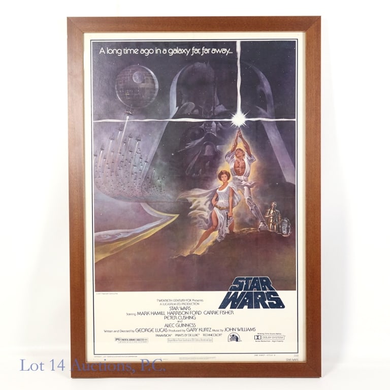 1977 Star Wars A New Hope Poster (77/21) (1-Sh): 1977 Star Wars Episode IV: A New Hope Theatrical Film Release Cinema Movie Poster (Style A - 77/21 - Version 2 - (V2) - "Star Wars" Text) (One Sheet - 1 Sheet - 27x41) (Framed 31x44). The most iconic