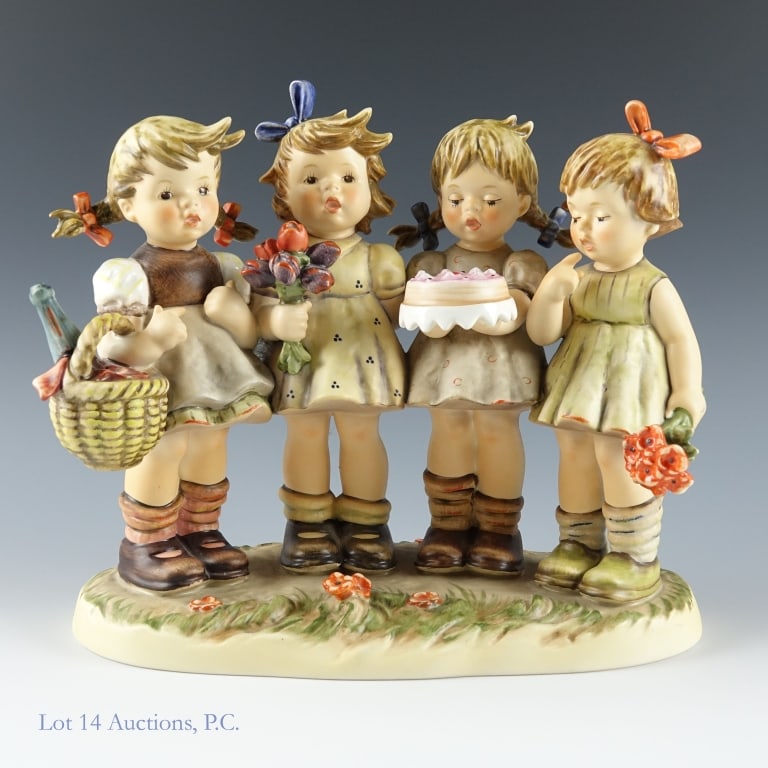 1991 Goebel "We Wish you the Best" Figurine #600: Large ceramic Goebel Hummel figurine depicting 3 school boys, HUM #600, estimated to have been made between 1979-1990, approximately 9" tall, and 9.5" wide. Figurine in good condition with no obvious