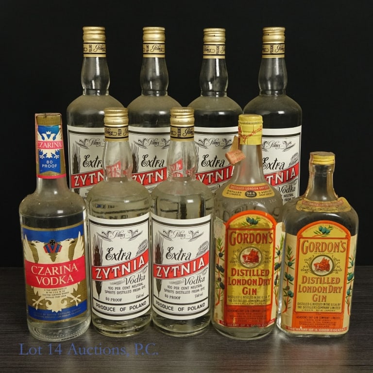 Mixed Vodka and Gin Lot (LOCAL PICK-UP ONLY): 9 bottles total in this lot. This lot is a LOCAL PICK-UP ONLY lot and will not be available for shipping. Lot contains various vodka and gin bottles including 1-Zytnia Polish Vodka, 80 Proof, 750 ml (