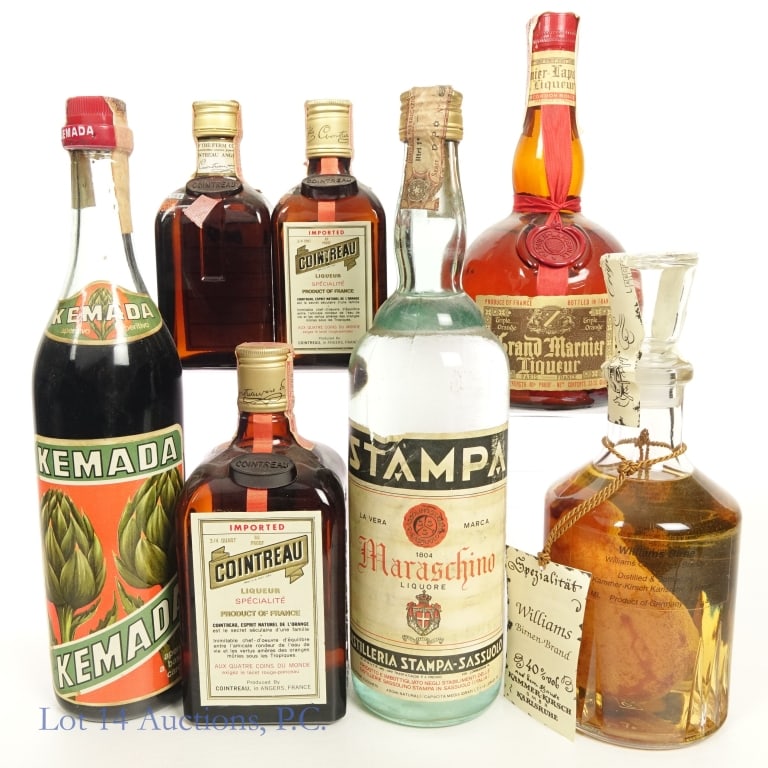 Mixed Spirits Lot (LOCAL PICK-UP ONLY): 7 bottles total in this lot. This lot is a LOCAL PICK-UP ONLY lot and will not be available for shipping. Lot contains a variety of different spirits. Items include: 1-1960s-1970s Cointreau Liqueur, 8