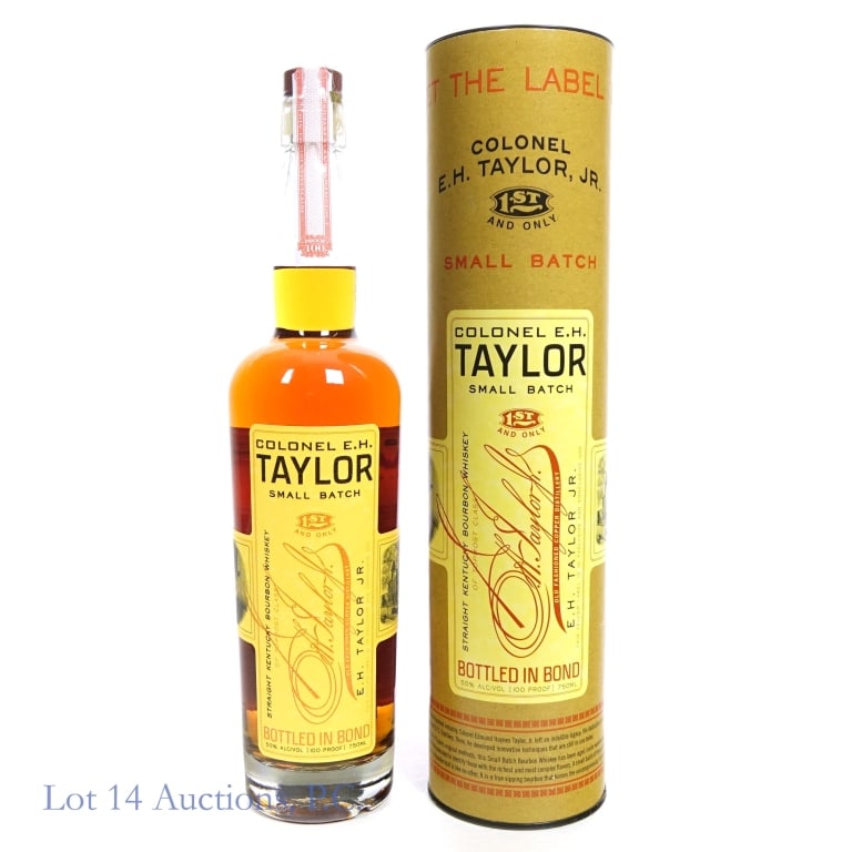 Colonel E.H. Taylor Small Batch Bourbon: Colonel E.H. Taylor Small Batch Bourbon, 100 Proof, 750 ml, laser code slightly faded and difficult to discern but likely 2024, Cylinder tube included.