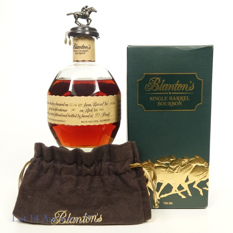 Blanton's Single Barrel Bourbon (1995 Pre-Letter): Blanton's Single Barrel Bourbon, 93 Proof, 750 ml, Pre-Letter, Dump Date: 12-14-95, Barrel #236, Bottle #77**Low fill, approximately 1.5" below neck. vertical hairline crack in wax seal, wax very frag