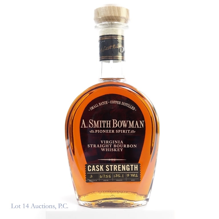 A. Smith Bowman 9 Year Cask Strength Bourbon: A. Smith Bowman 9 Year Cask Strength Bourbon, 135.1 Proof, 750 ml, Batch #3.