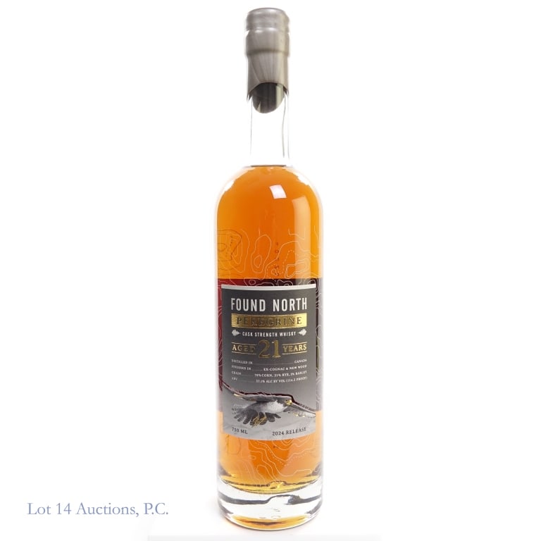Found North 21 Year Peregrine Cask Strength Whisky: Found North 21 Year Peregrine Cask Strength Canadian Whisky (2024), 114.2 Proof, 750 ml, 1st Flight Limited Release, Bottle #933.