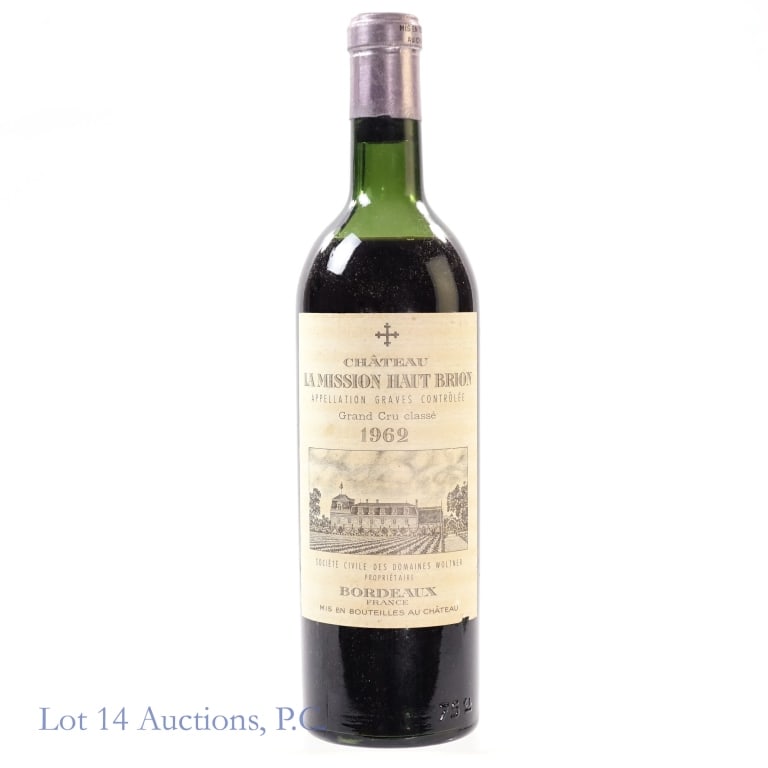 1962 Chateau La Mission Haut Brion Graves: 1962 Chateau La Mission Haut Brion Graves Grand Cru, %ABV: N/A, 750 ml, Vintage: 1962, Region: Bordeaux, France, Appellation: Graves. 90 rating by Wine Spectator. Severe sediment around neck of bottle