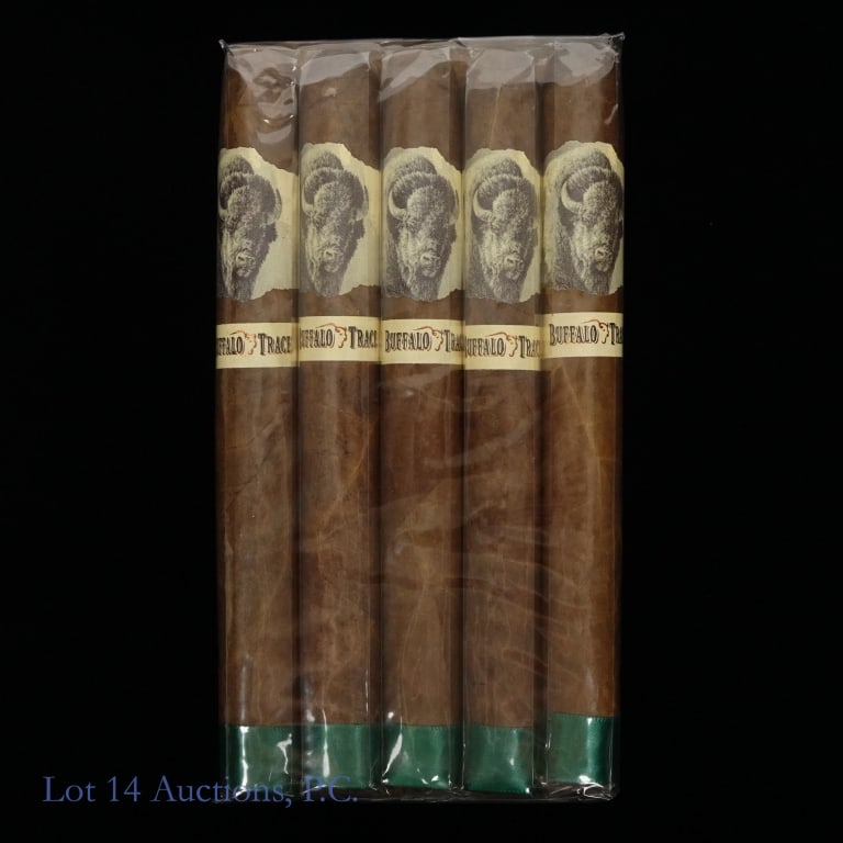 Buffalo Trace Churchill Cigars (5 Pack): Buffalo Trace Churchill Cigars, 7" x 49, Pack of 5, Wrapper: Ecuadorian Sumatra, Origin: Dominican Republic. Consigner stored these cigars since original purchase in a humidity-controlled humidor, and