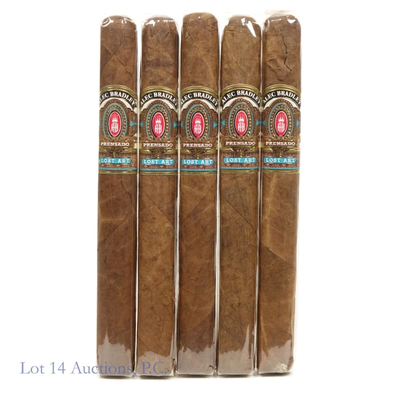 Alec Bradley Prensado Lost Art Churchill Cigar 5Pk: Alec Bradley Prensado Lost Art Churchill Cigars, 7" x 50, Pack of 5, Wrapped: Corojo, Honduran, Origin: Honduras. Consignor stored these cigars since original purchase in a humidity-controlled humidor