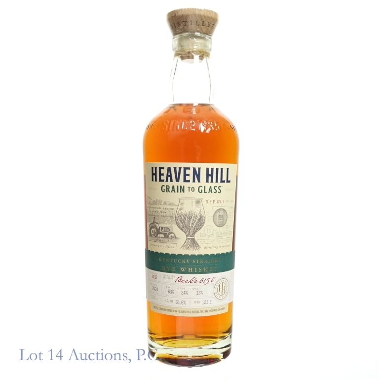 Heaven Hill Grain to Glass Rye (2024): Heaven Hill Grain to Glass Rye (2024), 123.2 Proof, 750 ml, Corn Seed Varietal: Beck's 6158, Distilled: 2017, Bottled: 2024.