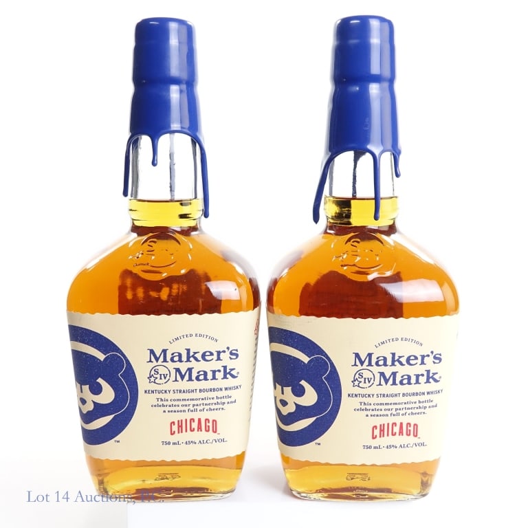 Maker's Mark Chicago Cubs Bourbon (2, 2024): 2 bottles total in this lot. Maker's Mark Chicago Cubs Bourbon (2024), 90 Proof, 750 ml (x2).