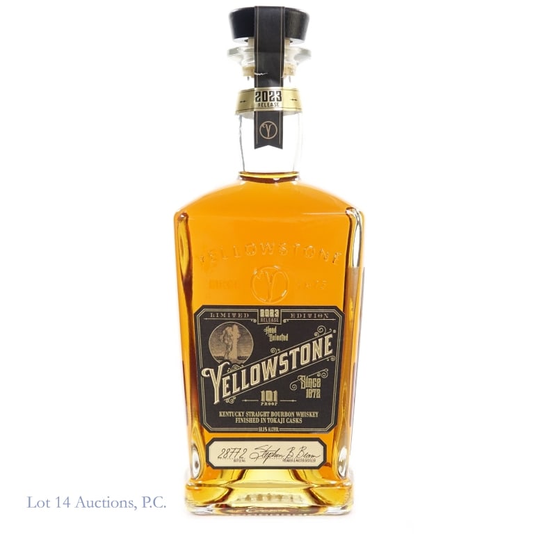 Yellowstone Limited Edition Bourbon (2023): Yellowstone Limited Edition Bourbon (2023), 101 Proof, 750 ml, Bottle #28772. Tear in paper seal, but seal overall intact.