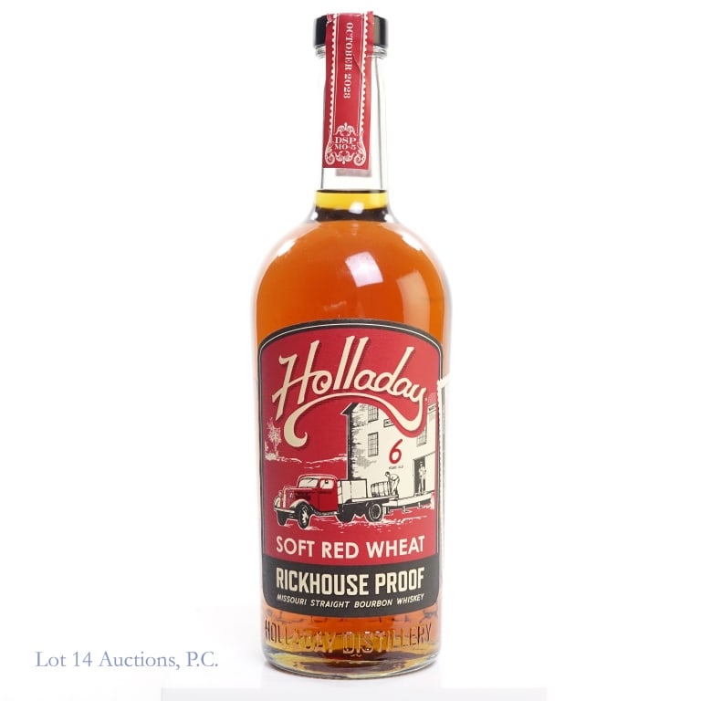 Holladay 6 Year Soft Red Wheat Missouri Bourbon: Holladay 6 Year Soft Red Wheat Missouri Bourbon (2023), 120.1 Proof, 750 ml, Bottled: October 2023, Distilled: Spring 2017. Aged in new charred oak barrels.