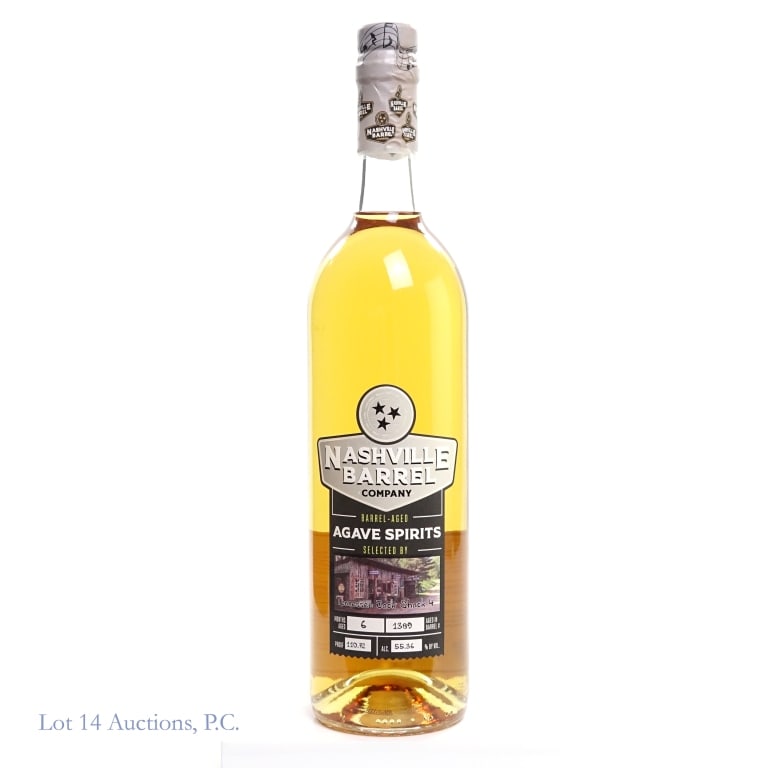 Nashville Barrel Company Barrel-Aged Agave Spirits: Nashville Barrel Company Barrel-Aged Agave Spirits, 110.72 Proof, 750 ml, Tennessee Jack Shack 4 Private Selection, Barrel #1389, Aged: 6 Months, slight stain on back label.