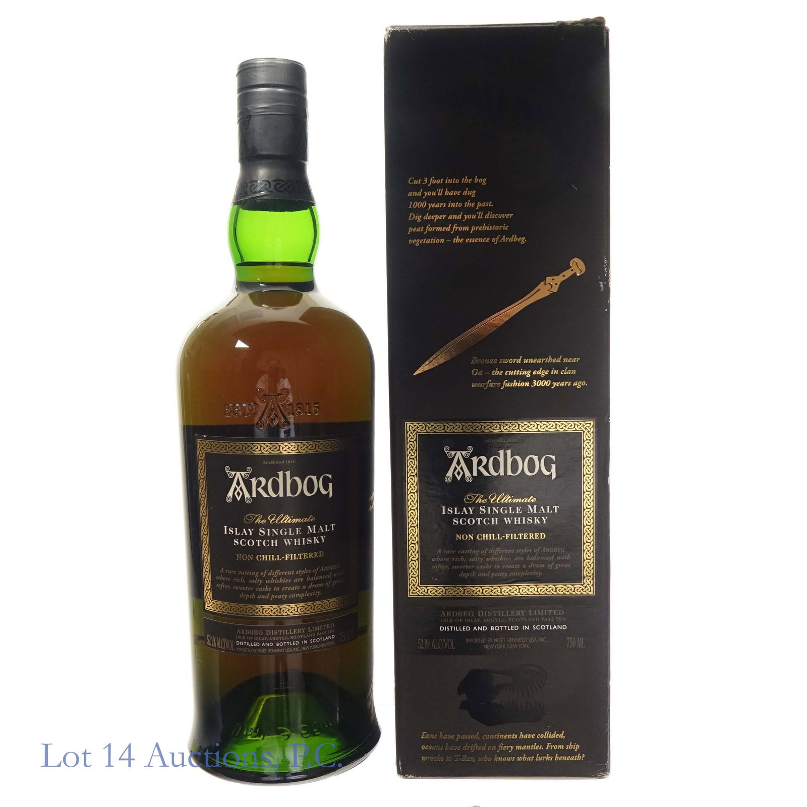 Ardbeg Ardbog Single Malt Islay Scotch w/ Box: Ardbog Single Malt Islay Scotch Whisky. 52.1%abv. 750ml. With box - box has some damage / torn lid.
