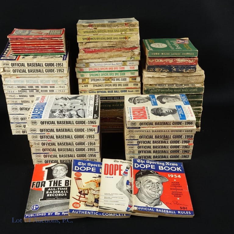 Annual Baseball Guides 1908 - 1966: *** NOTE: This lot weighs approximately 45 pounds. *** Large collection of annual baseball guides They are all in rougher condition (dog eared and torn pages, covers. Condition varies by book. 1908, 0