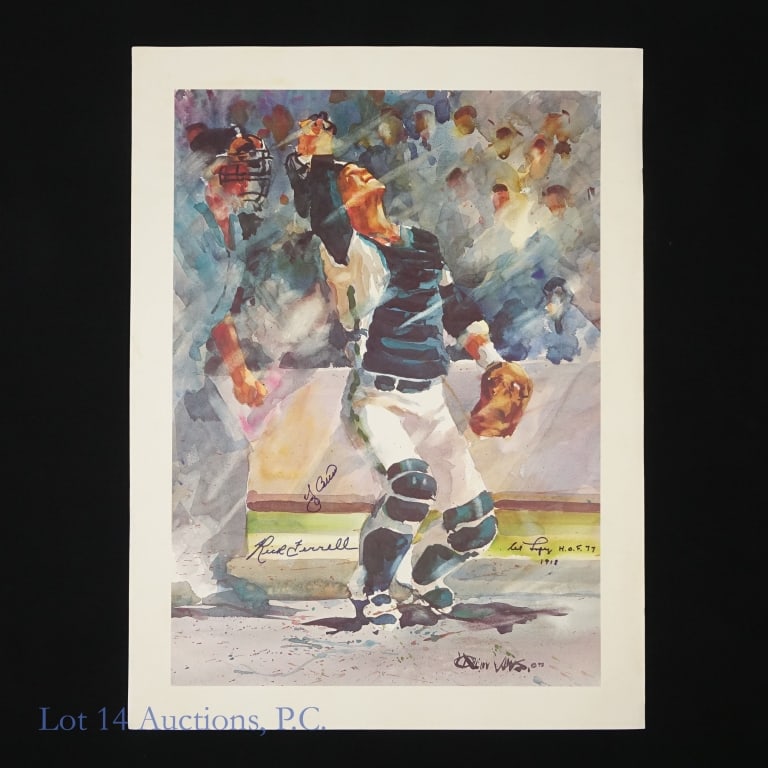 Signed Yogi Berra / Al Lopez / Rick Farrell Litho: 1993 Yogi Berra / Al Lopez / Rick Farrell Autographed Lithograph (24X36). Please see images for details regarding condition.