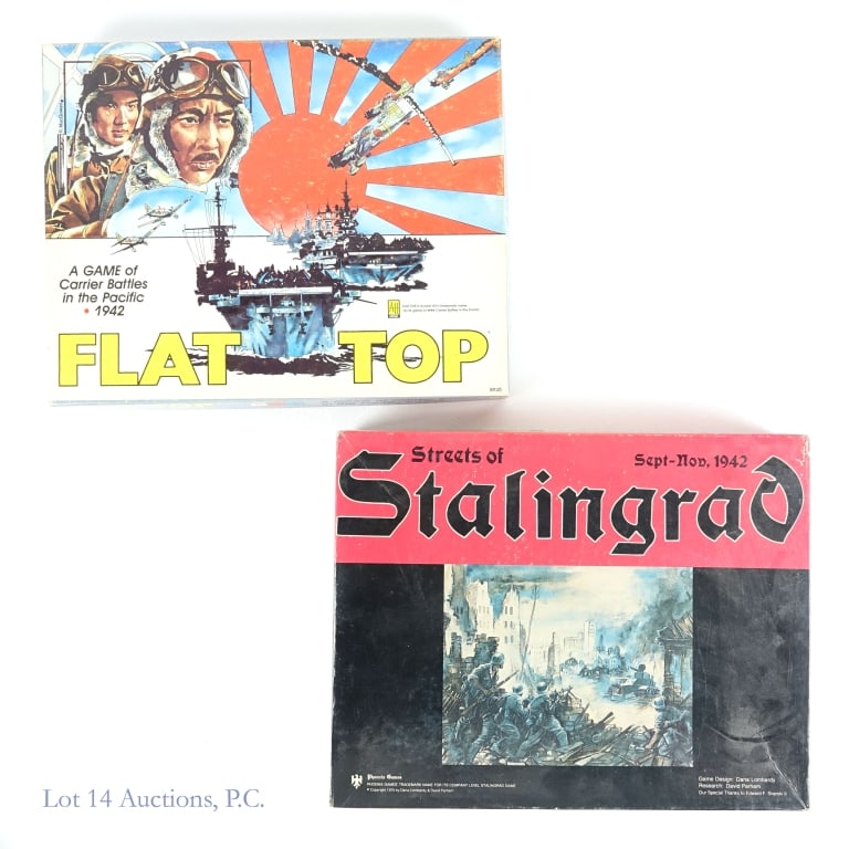 Streets of Stalingrad & Flat Top Board Games (2): Streets of Stalingrad & Flat Top Board Games (2). A pair of strategy war games. Streets of Stalingrad, Phoenix Games, 1979 - partially punched. Flat Top, A game of carrier battles in the Pacific 1942,