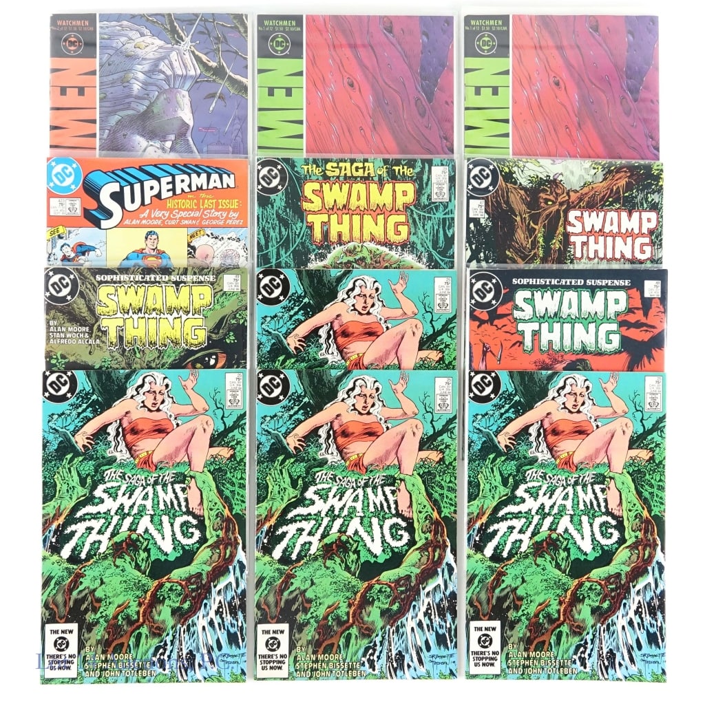 Saga of the Swamp Thing #25 + Moore, DC (12): Saga of the Swamp Thing #25 + Moore, DC (12). Lot many Key Issues of comics from Alan Moore: Four (4) copies of Saga of the Swamp Thing #25 - First cameo appearance of John Constantine, Hellblazer; Tw