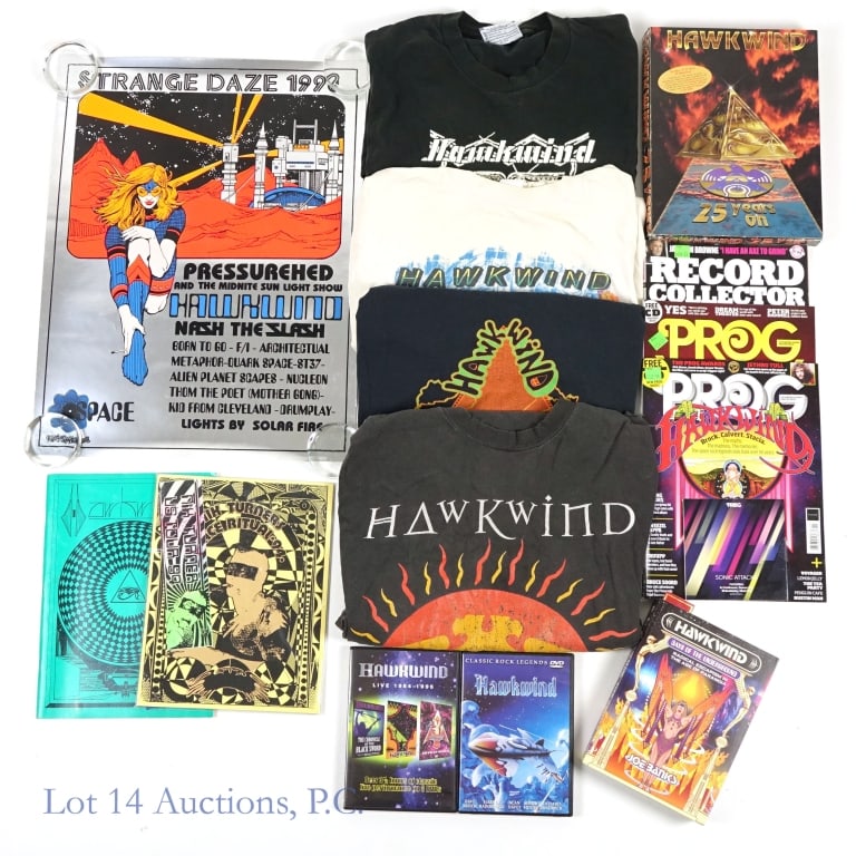 Hawkwind, Tour Shirts, Lyric Book and More: Hawkwind, Tour Shirts, Lyric Book and More. A collection of Hawkwind paraphernalia. Shirts: 89 tour / xenon codex - XL; 97 tour/ strange trips - XL; 95 tour / spirit of the age - XL; Unknown year and 