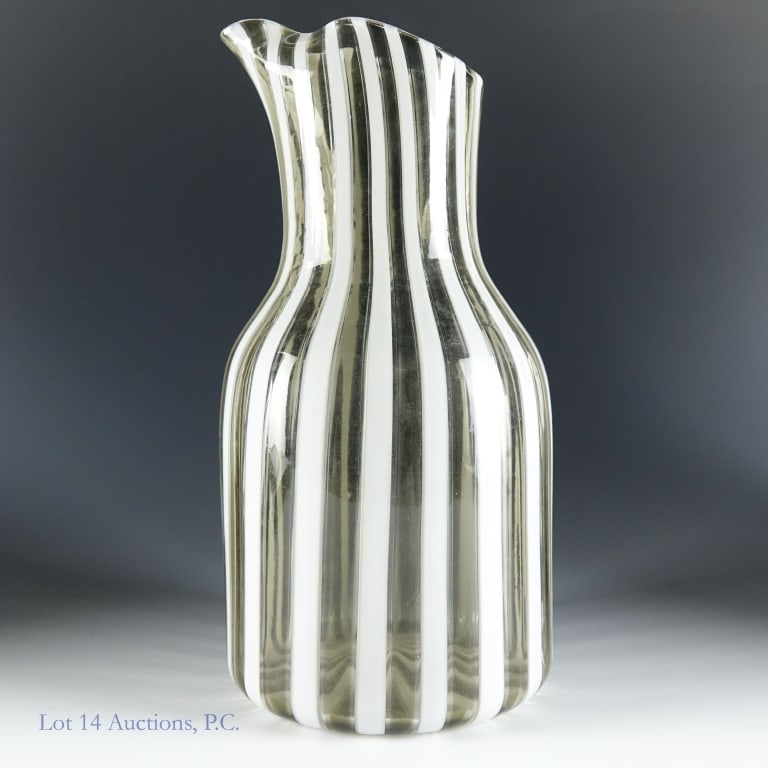 Gio Ponti Attributed Glass Art Pitcher, 9": Gio Ponti Attributed Glass Art Pitcher, 9". Local Pick Up or Third Party Shipping Only. Per consigner, 9" tall Murano glass art pitcher attributed to Gio Ponti (Italy, 1891-1979) circa 1960. No chips
